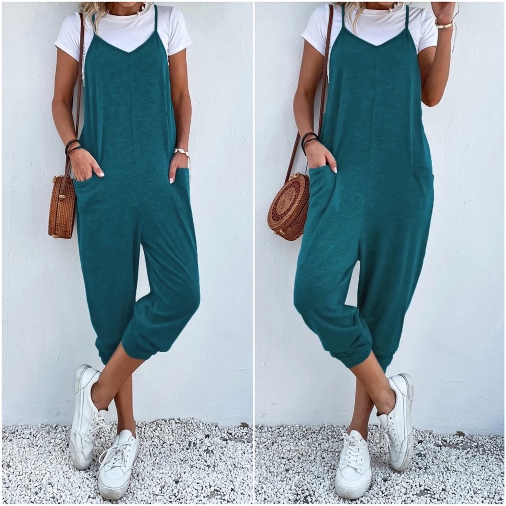 06 Boho Casual Cami Capri Jumper Jumpsuit - Picture 1 of 3